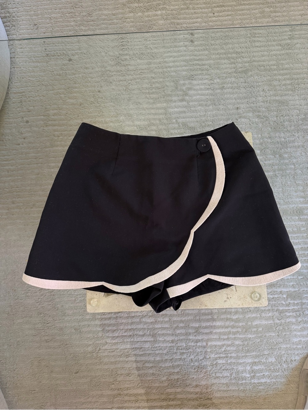 Maeve Black Skort with Cream Scallop Trim